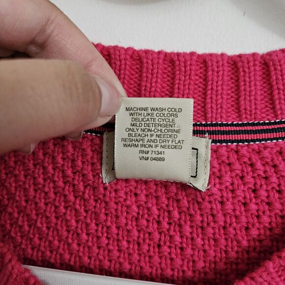 LL Bean Cardigan Sweater Womens Large Pink Knit Button Front 3/4 Sleeves Cotton - Picture 3 of 9